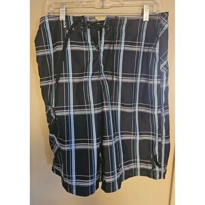 Hurley Mens Plaid Board Shorts Black Blue White Swim Trunks Size 31 MB04PRTP